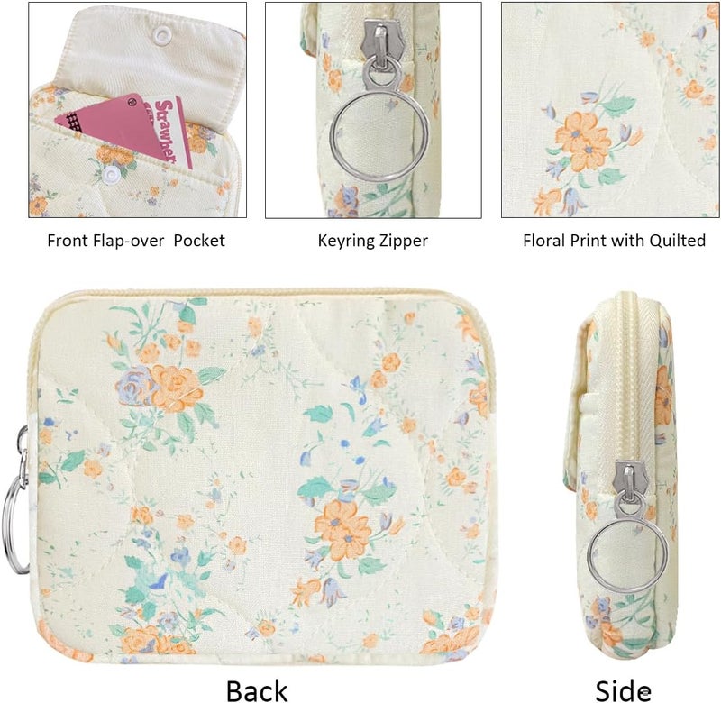 Modacarry Store Cotton Quilted Floral Coin Pouch with Cute Prints Zipper for Women Girls (ORANGE FLOWER) - Image 5